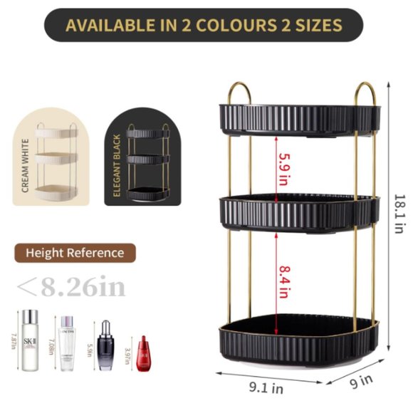 3 Tiers - 360° Turntable Makeup Organizer - Lazy Susan Cosmetics Storage - Picture 2 of 10